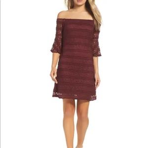 NSR lace, off the shoulder dress, wine size medium